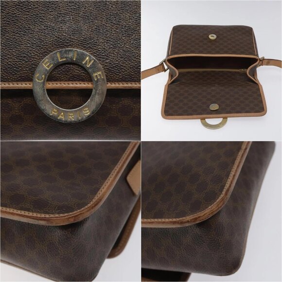 CELINE Macadam Canvas Circle Shoulder Bag PVC Leather Brown Gold Auth 115903 - Picture 16 of 16